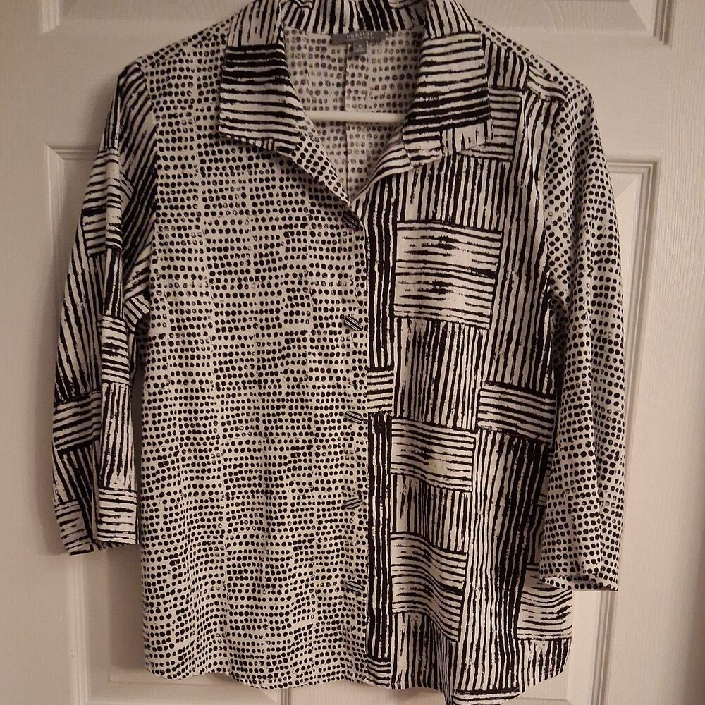 Habitat Linen Blend Button Down Blouse S 3/4 Sleeve Lagenlook Artsy